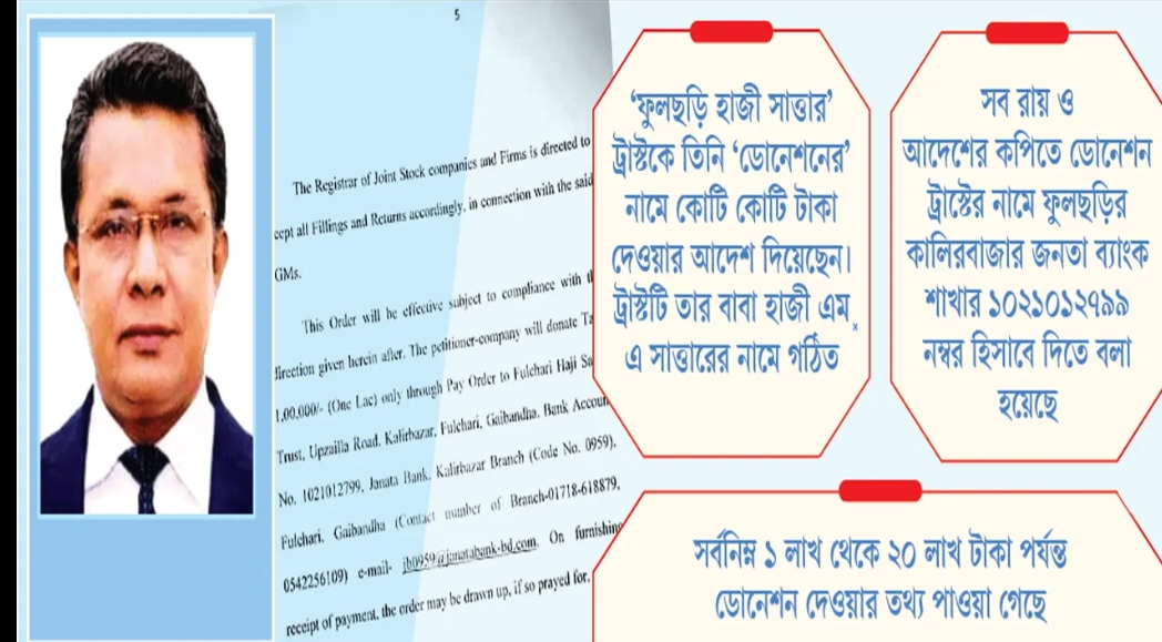রায় দিয়ে ‘বাবার ট্রাস্টে’ টাকা নেন বিচারপতি