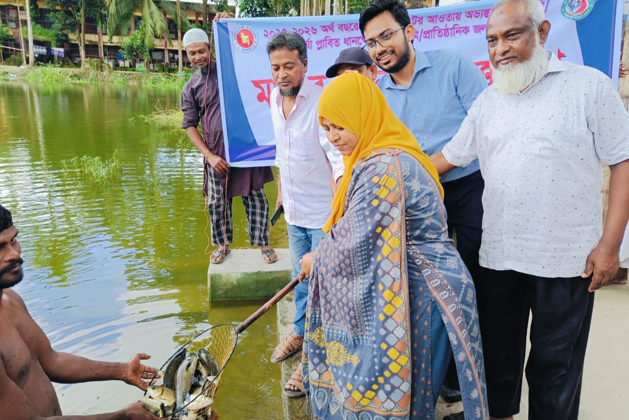 শাহরাস্তিতে উন্মুক্ত জলাশয়ে মাছের পোনা অবমুক্ত