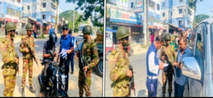 হাজীগঞ্জ ও ফরিদগঞ্জে যৌথবাহিনীর ভ্রাম্যমাণ চেকপোস্ট