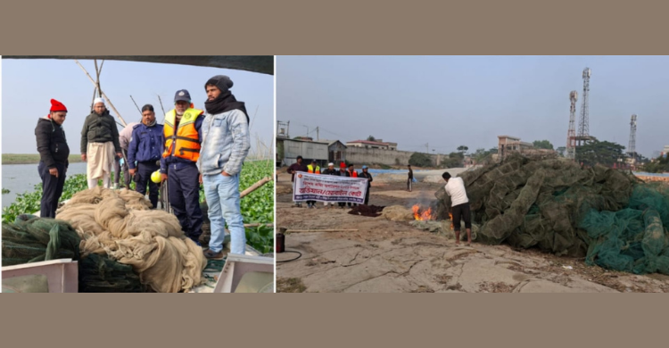 মতলব উত্তরে ১৫০টি রিং চাঁই ও ৫ হাজার মিটার কারেন্ট জাল জব্দ