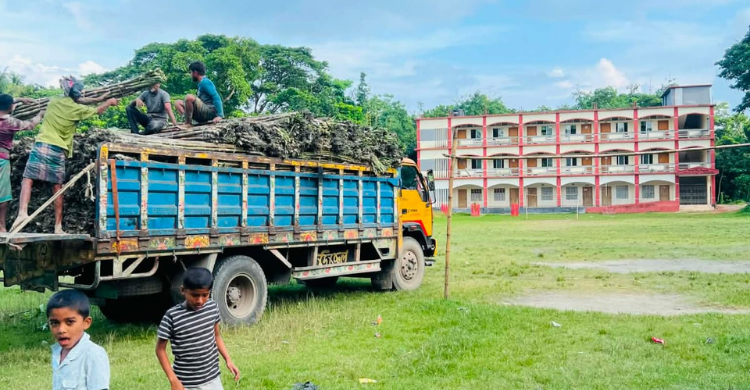 জনতা উচ্চ বিদ্যালয়ে সীমানা দেয়াল না থাকায় যানবাহন প্রবেশ করছে