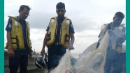 হরিণা নৌ পুলিশ ফাঁড়ির অভিযানে সাড়ে ৩ লাখ মিটার জব্দ কারেন্ট জাল জব্দ