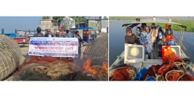 মতলব উত্তরের মেঘনা নদীতে ৬টি জাল ও ১২টি চাঁই জব্দ